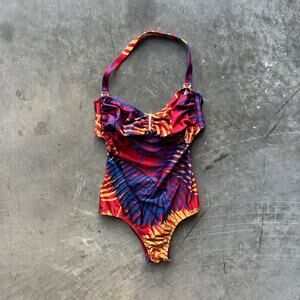 Salinas One Piece Swimsuit Women's S Tropical Multi Color Halter Bathing Suit